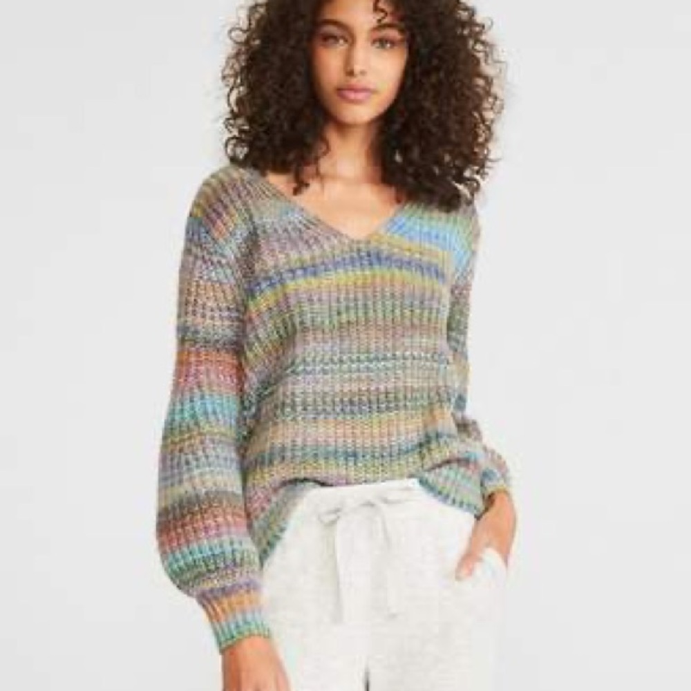 LOFT Lou & Grey Balloon Sleeve Rainbow Sweater